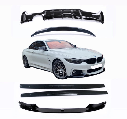 BMW F33 Kit 4 Series Convertible Gloss Black Spoiler Diffuser Splitter Side Extensions - Auto Kits