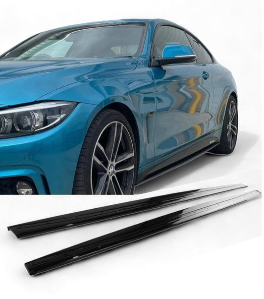 BMW 4 Series F32 Coupe Gloss Black Matte Black Carbon Look Car Side Extension Blades - Auto Kits