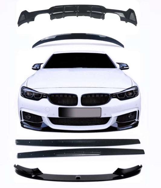 BMW F32 Kit 4 Series Coupe Gloss Black Spoiler Diffuser Splitter Side Extensions Quad - Auto Kits
