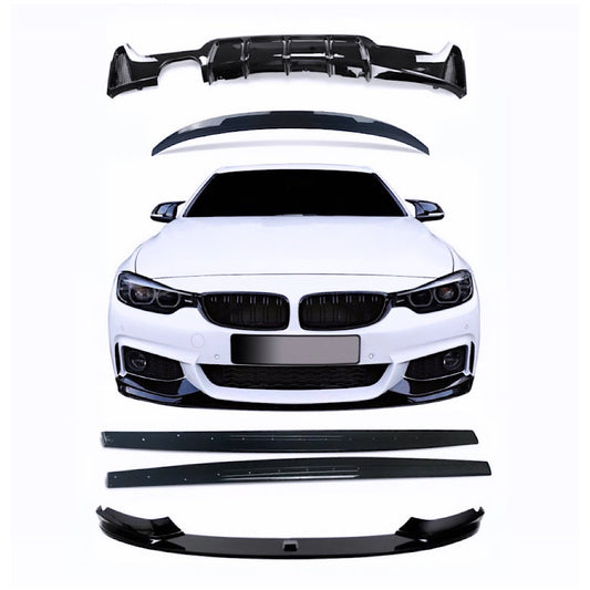 BMW F32 Kit 4 Series Coupe Gloss Black Spoiler Diffuser Splitter Side Extensions - Auto Kits