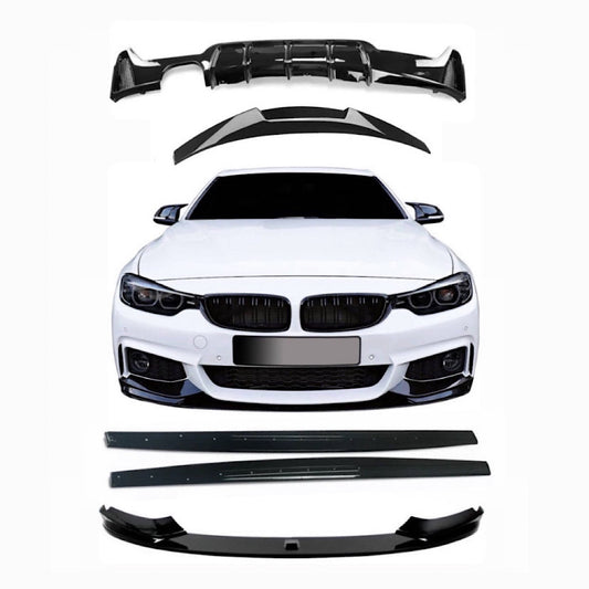 BMW F32 Kit 4 Series Coupe Gloss Black M4 Spoiler twin Diffuser Splitter Side Extensions - Auto Kits